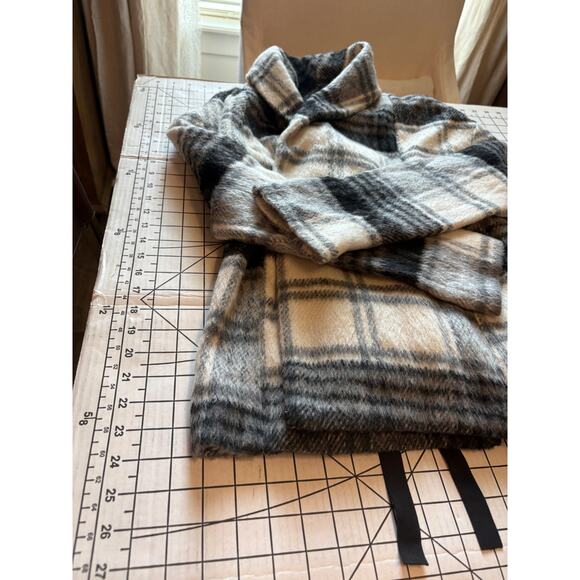 NWT BB Dakota Wool Blend Black White Grey Plaid Wrap Belted Jacket Sz M - Picture 12 of 12